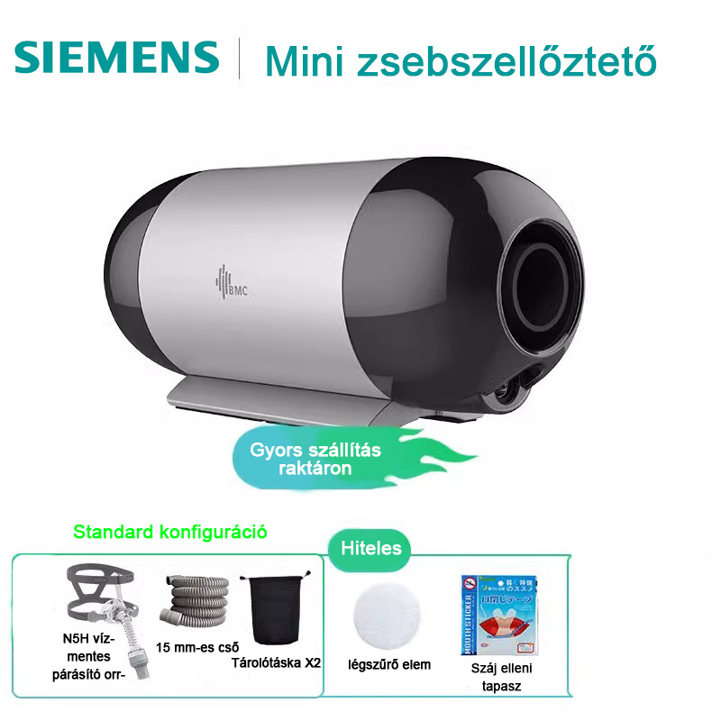 Mini lélegeztetőgép + N5H vízmentes párásító orrmaszk + 15 mm-es csővezeték + tárolózsák X2 + légszűrő + száj elleni tapasz